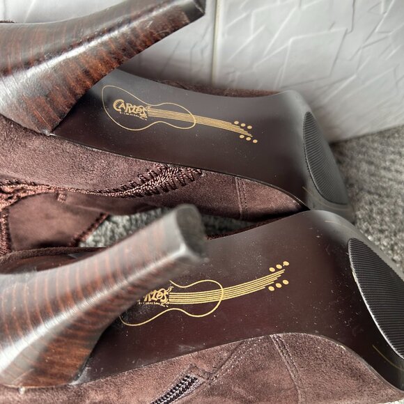 Carlos Santana Knee High Brown Suede Tempest Boots Embroidered Cut Outs Size 7.5 - Picture 5 of 8